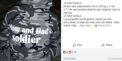 'JA SAM KARLO Pravo sam čudo i najveći ponos mamin i tatin' Jedinom dječaku u Hrvatskoj koji boluje od rijetke i neizlječive bolesti ukinuta invalidnina